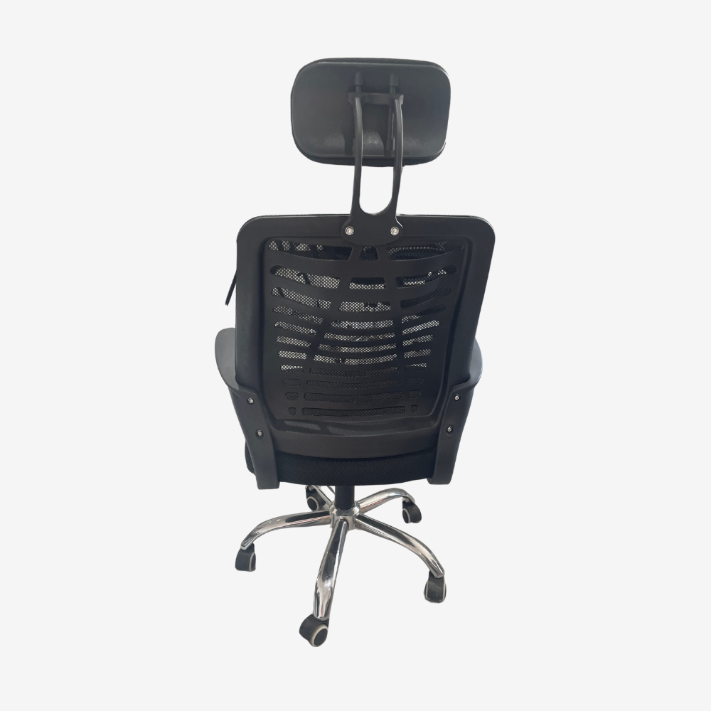 Black Mesh Ergonomic Office Chair with Adjustable Headrest and Chrome Base - Image 2