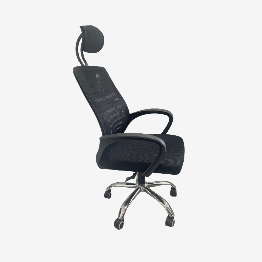 Black Mesh Ergonomic Office Chair with Adjustable Headrest and Chrome Base - Image 3